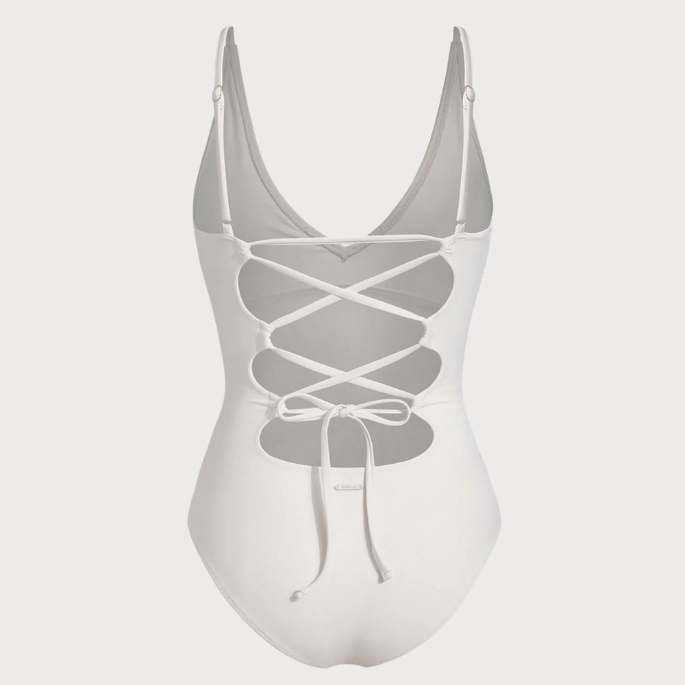 Berlook Off White V Neck Tummy Control One-Piece Swimsuit - Picture 7 of 9